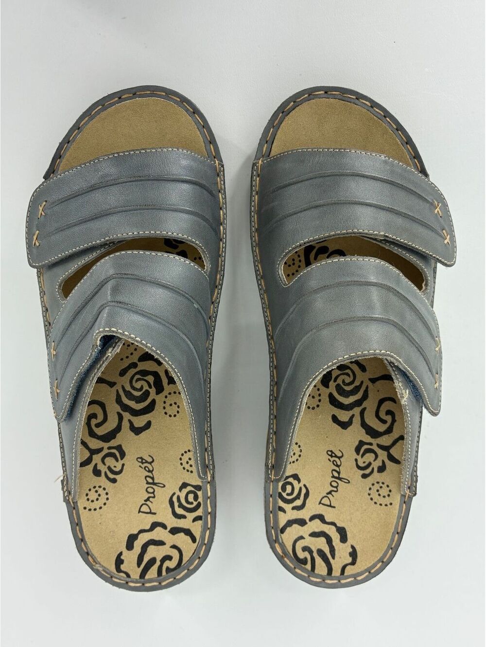Propet June Leather Sandals Slides Gray Strap Slip On Shoes Women’s 8 X WSO001L
